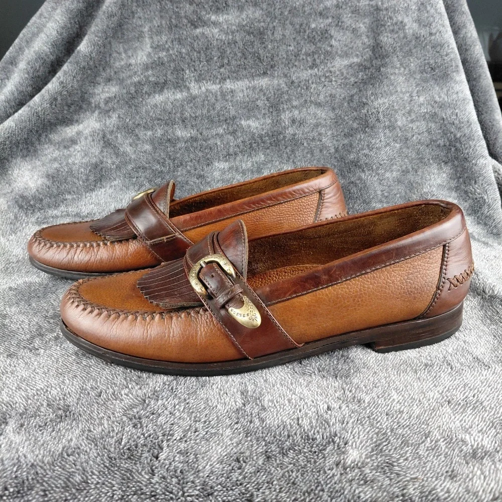 Cole‎ Haan Country Mens Brown Leather Kiltie Loafers Buckle Fringe Size 8.5 M